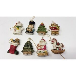 Vintage Ceramic Christmas Ornaments Set 8 Santa Teddy Bear Tree Snowman drummer